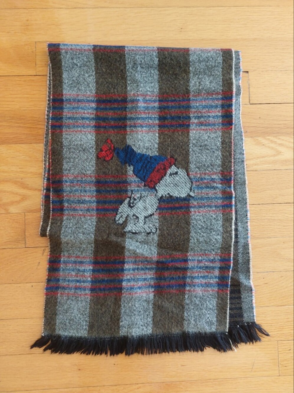 Peanuts Plaid Scarf with Snoopy Logo